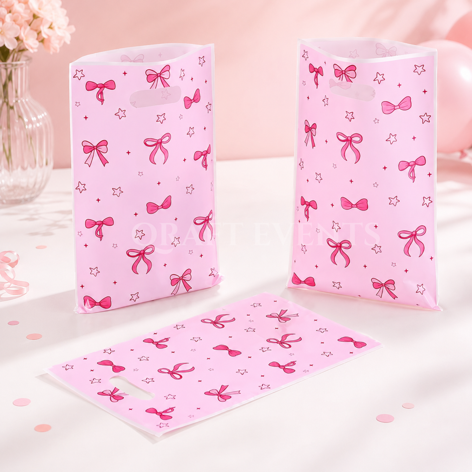 25 Pcs - Bow Themed Pink Loot Bags