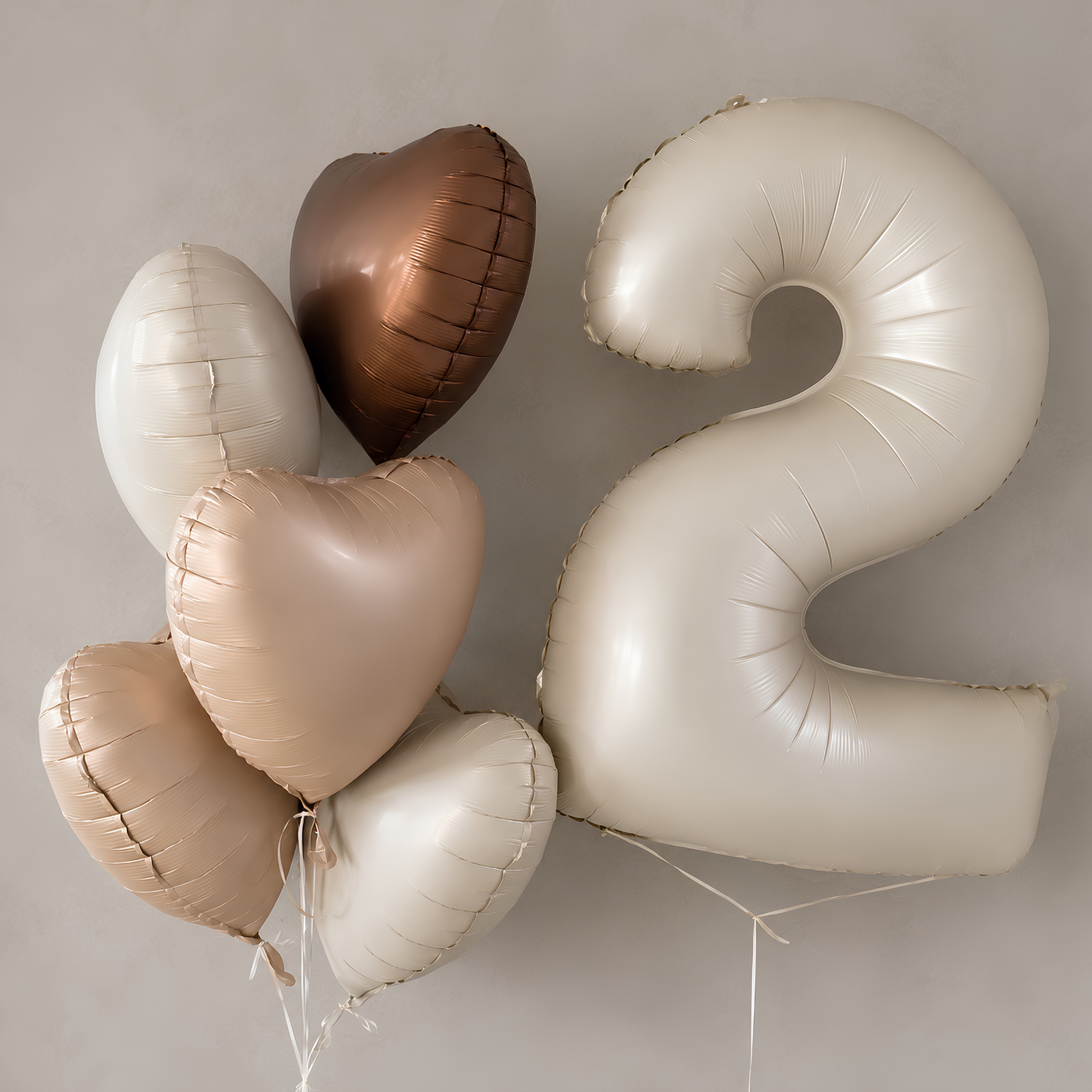 Cream Number Balloon with Hearts - Helium Filled
